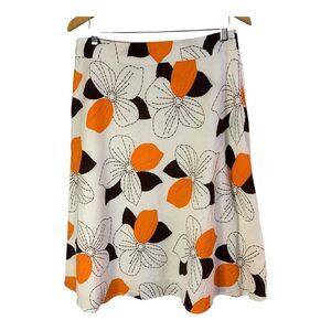 Floral A-Line Skirt - Orange and Brown